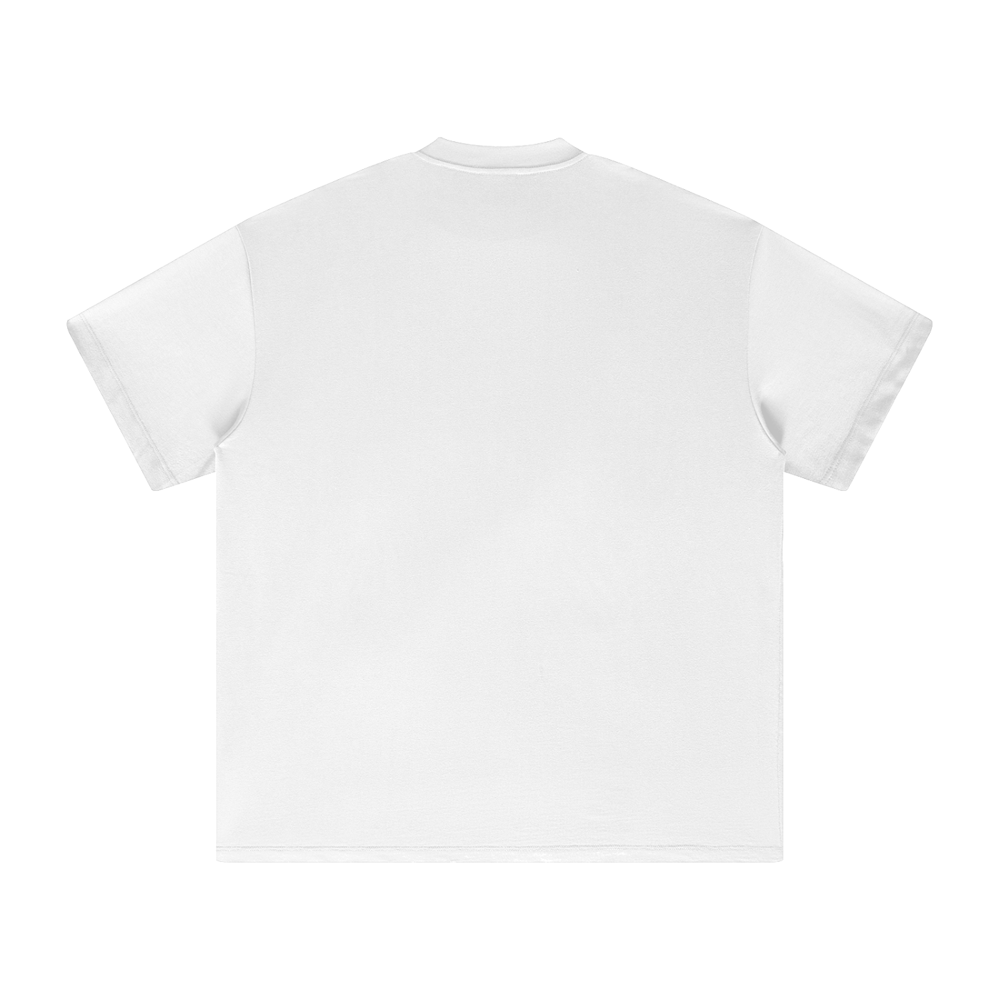 Back view of a plain white DEZIN WORLDWIDE Monster Smiley short-sleeve crewneck T-shirt.